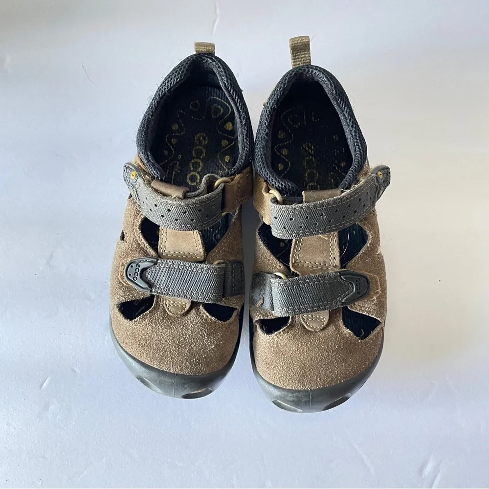Ecco Brown & Black Durable Comfort Kids Closed Toe Velcro Gorpcore Sandals 12